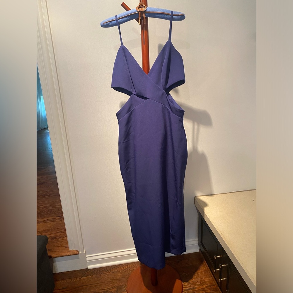 Halston Heritage Deep Blue Navy Cutout Midi Dress